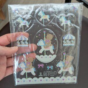 Vintage 1986 1992 Sanrio Tweedle Dee Dee Bear on Carousel clear sticker sheet
